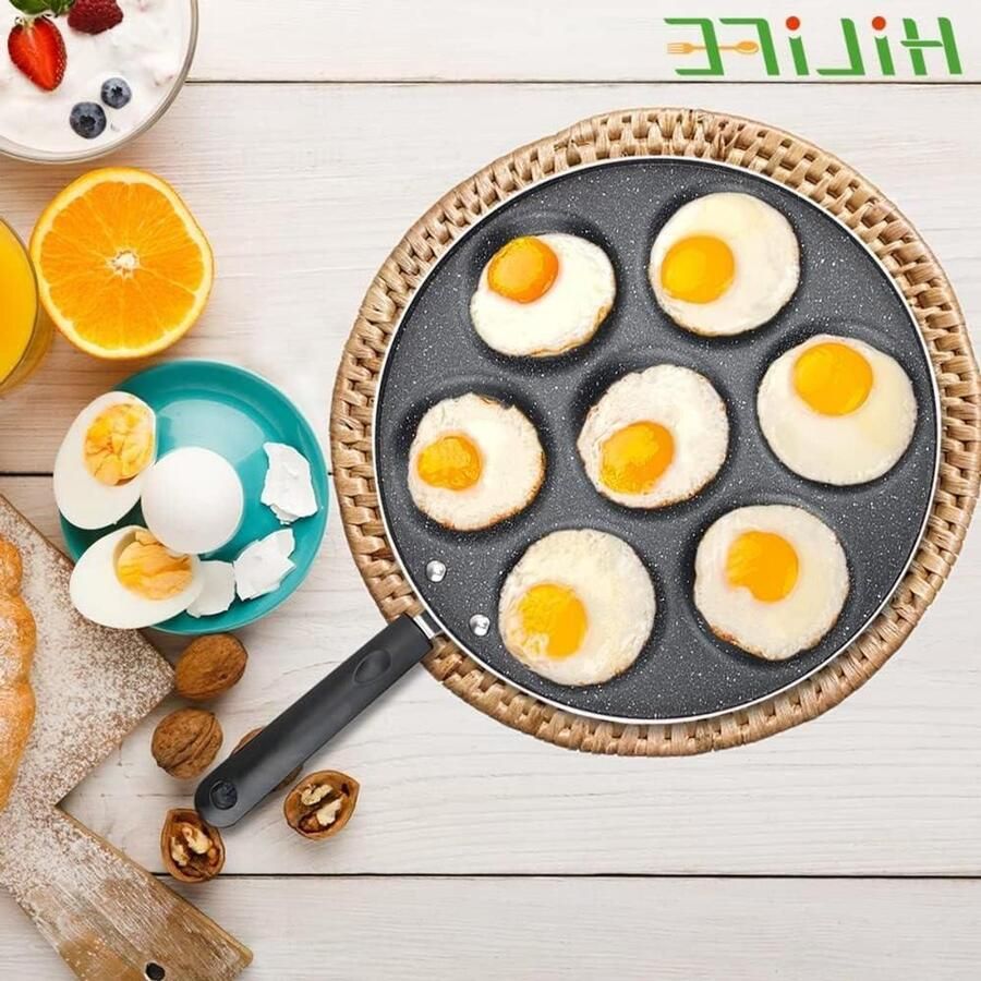 Koekenpan Ontbijtpan Omeletpan Ontbijt Maken Antiaanbaklaag Vier Gaten Zwart