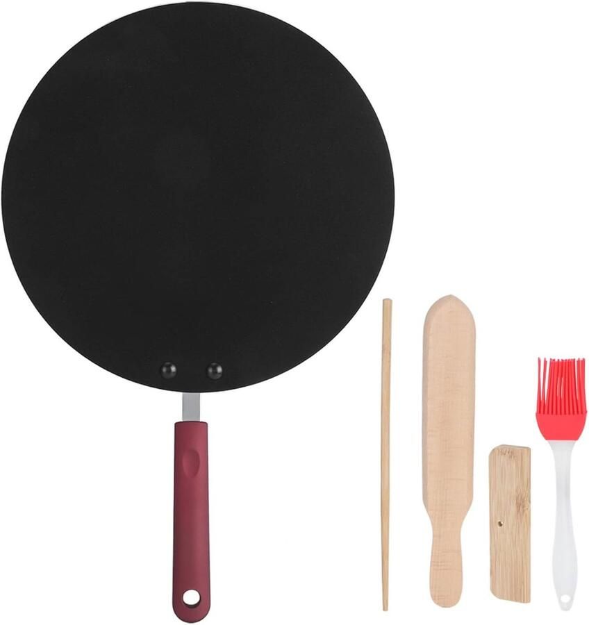 Koekenpan Pannenkoek Bakplaat Ontbijt Maken Antiaanbaklaag 30 Cm Diameter Zwart