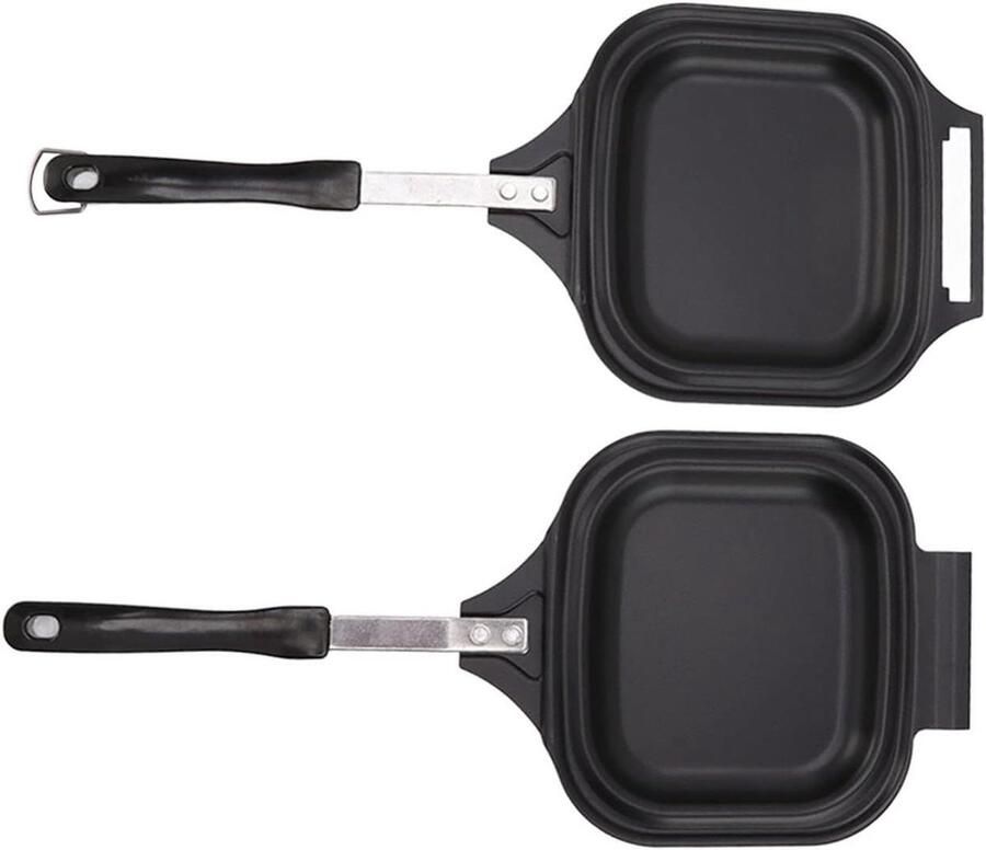 Koekenpan Pannenkoekenpan Omeletpan Ontbijt Maken Dubbelzijdig Gietijzer 17 x 37 x 4 cm Zwart