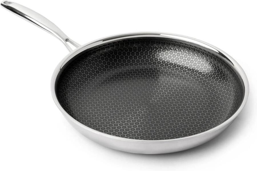 Koekenpan PFAS-vrij Keramische pan Antiaanbak Gezond Koken RVS Honingraatstructuur 24 cm Zwart