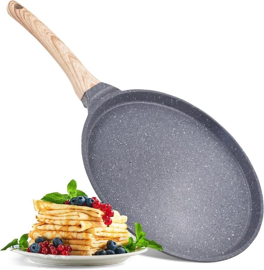 Koekenpan Platte pan Tawa Ontbijt maken Antiaanbaklaag 26 cm Zwart