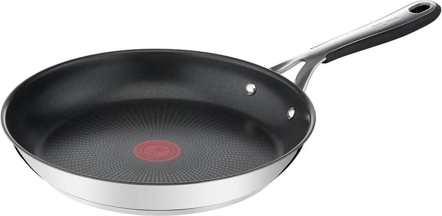Koekenpan Roestvrij Staal Anti-aanbak Pan Dagelijks Koken Thermo-Signal Technologie 28 cm Diameter Zilverkleurig