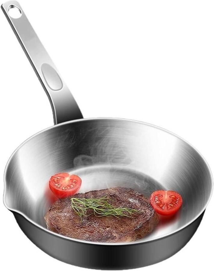 Koekenpan Roestvrij Staal Anti-aanbak Pan Ontbijt Bereiden Gelijkmatige Warmte Maten S M L Zilver