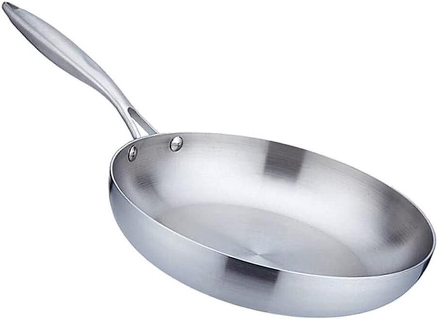Koekenpan Roestvrij Staal Antiaanbakpan Kookpan Gelijkmatig Koken Drielaags Ontwerp 30 cm Zilver