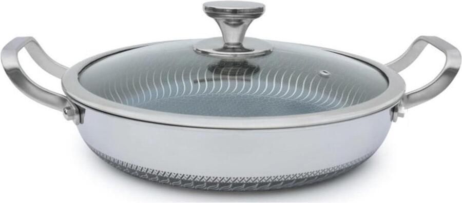 Koekenpan Roestvrij Staal Antiaanbakpan Wok Allround Koken Rooster Design 28CM Zilver