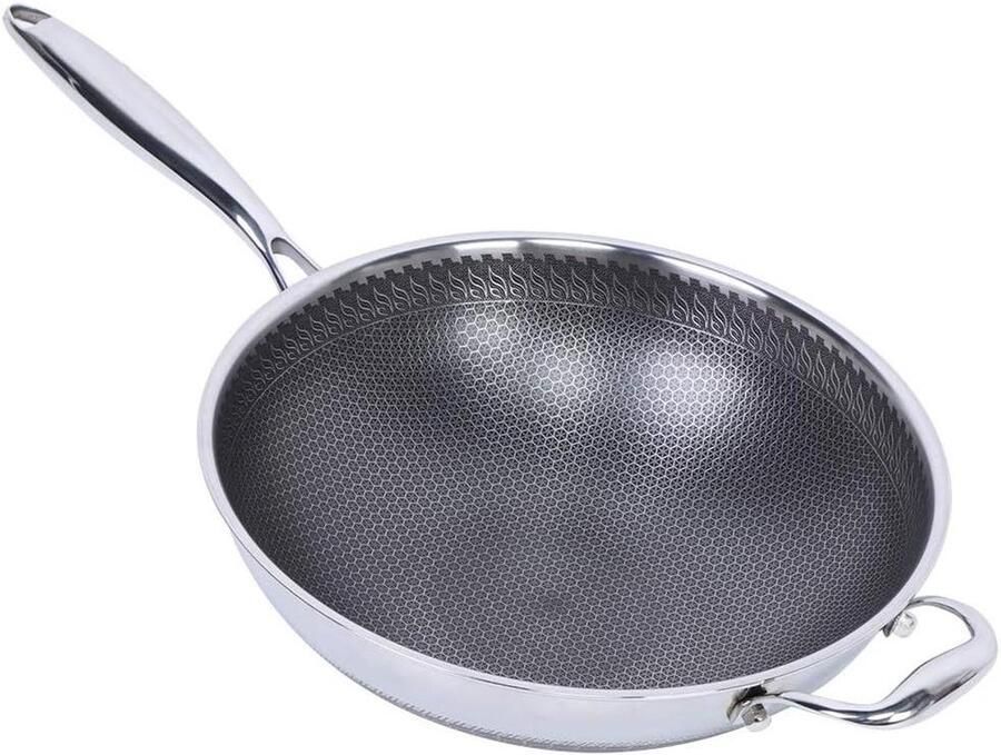 Koekenpan Roestvrij Staal Bakkerspan Kookpot Gelijkmatig Koken Energie Verzamelende Bodem 32 cm Zilver
