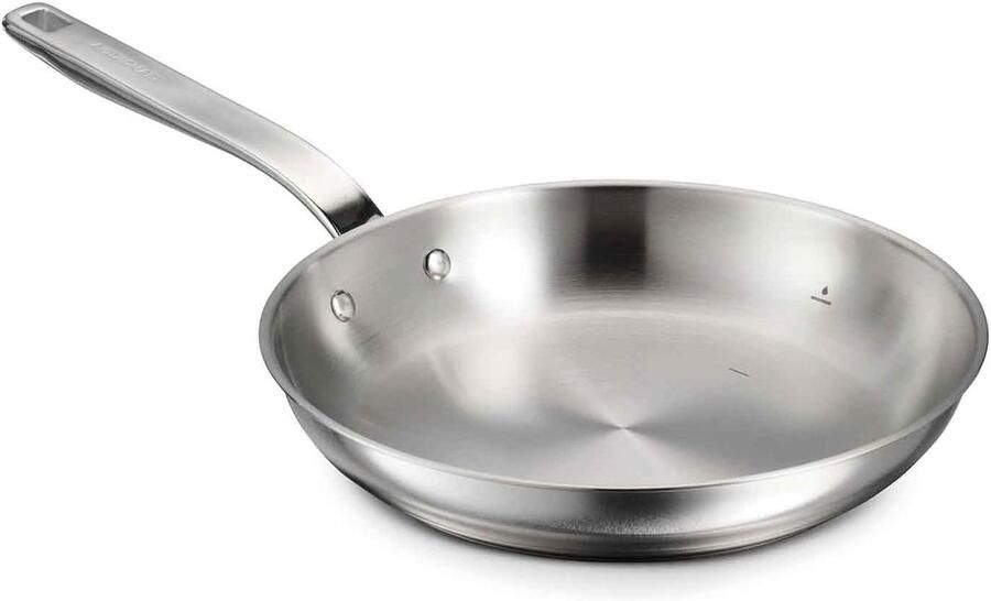 Koekenpan Roestvrij Staal Braadpan Kookgerei Gezinsmaaltijden Bereiden Tri-Ply Bodem 30 cm Zilver