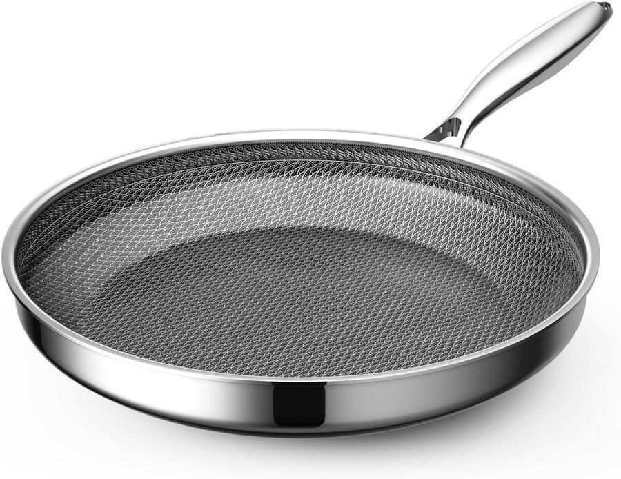 Koekenpan roestvrij staal Dagelijks koken Antiaanbak keramische coating 28 cm Zilver