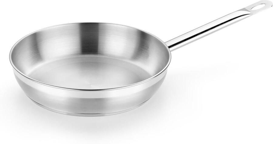 Koekenpan Roestvrij Staal Grote Pan Koken op Inductie Drievoudige Bodem 30 cm Diameter Zilverkleurig