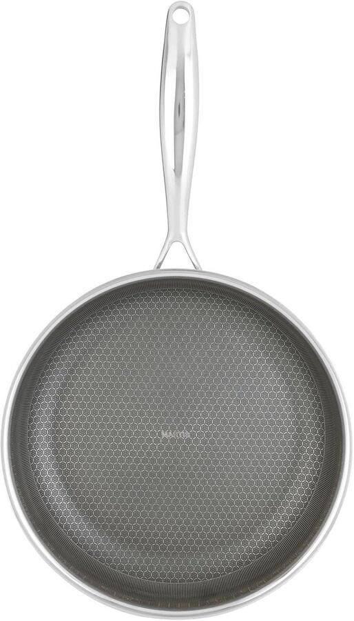 Koekenpan Roestvrij Staal Honingraat Pan Gelijkmatig Bakken Krasbestendige Coating 28 cm Grijs