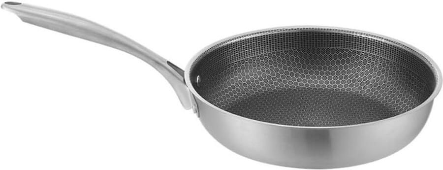 Koekenpan Roestvrij Staal Honingraat Pan Platte Pan Biefstuk Bakken Anti-aanbaklaag 26 cm Zilver