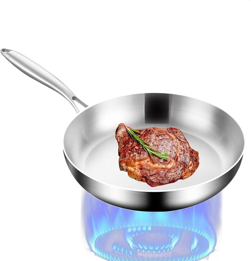 Koekenpan Roestvrij Staal Kleine Kookpot Antiaanbak Snel Maaltijden Bereiden Ergonomische Antislip Grip 24 cm Zilver
