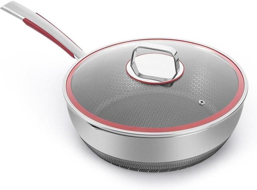 Koekenpan Roestvrij Staal Koekenpan Anti-aanbak Dagelijks Koken Gelijkmatige Warmteverdeling 28 cm Zilver