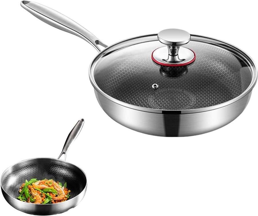 Koekenpan Roestvrij Staal Koekenpan Antiaanbak Maaltijdbereiding Krasbestendig Oppervlak 26 cm Zilver