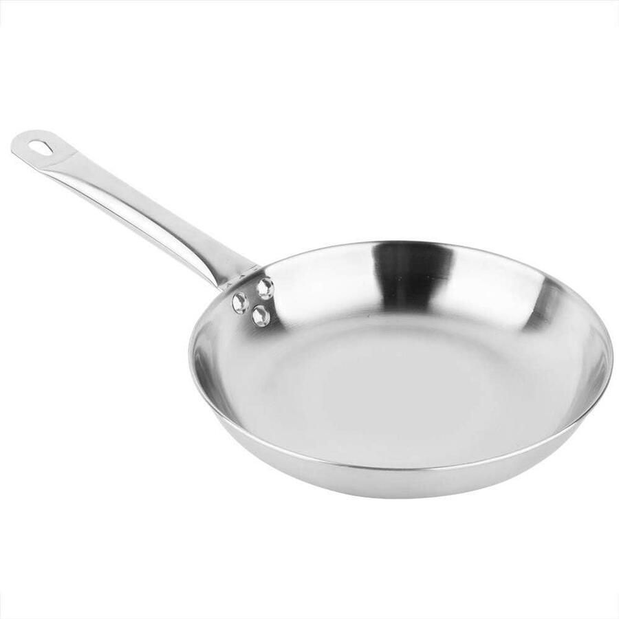 Koekenpan Roestvrij Staal Koekenpan Inductie Koken en Bakken Tri-Ply Clad Constructie 24 cm Zilver