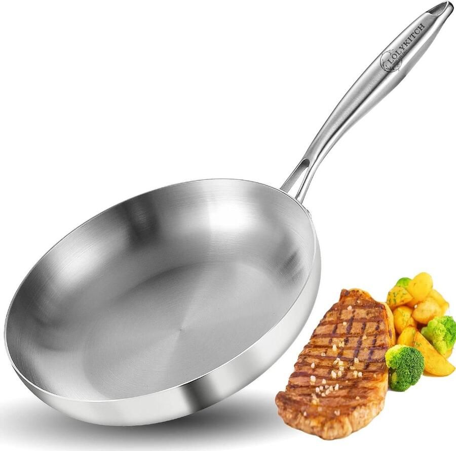 Koekenpan Roestvrij Staal Koekenpan Koken en Bakken Tri-Ply Constructie 23 cm Zilver