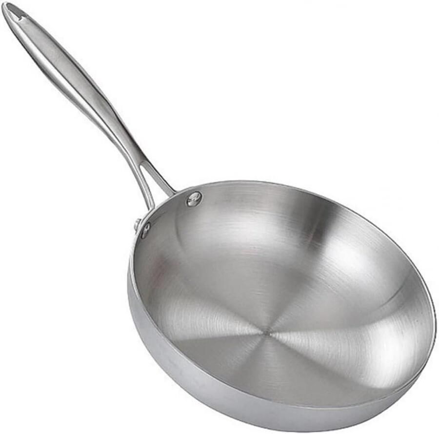 Koekenpan Roestvrij Staal Koekenpan Koken op Fornuis Snelle Gelijkmatige Warmte 28 cm Zilver