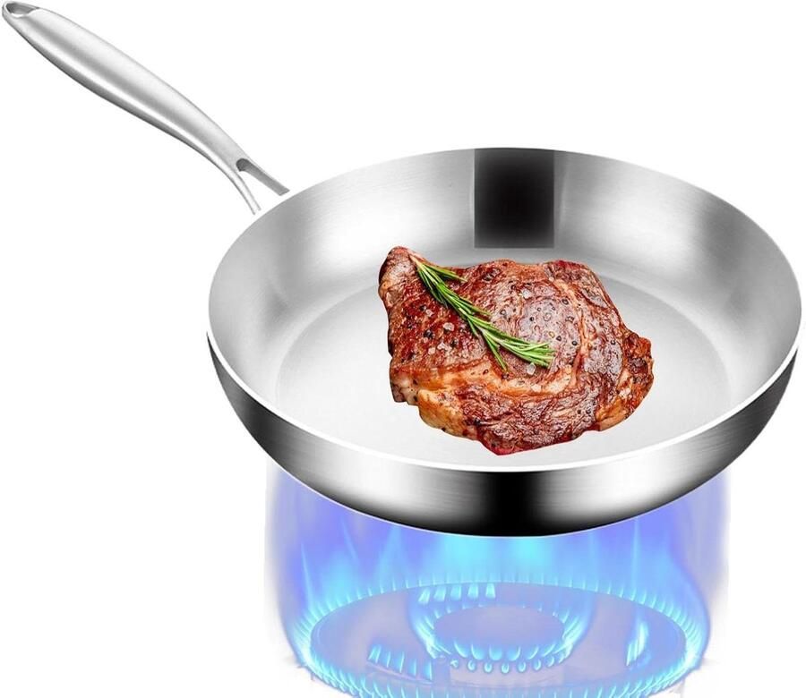 Koekenpan Roestvrij Staal Koekenpan met antiaanbaklaag Dagelijks Koken Gelijkmatige Warmteverdeling 24x24x24 cm Veelkleurig