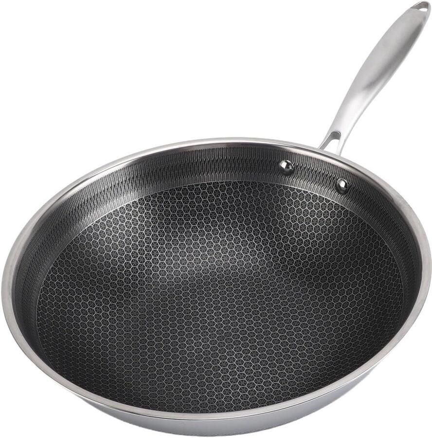 Koekenpan Roestvrij Staal Koekenpan met antiaanbaklaag Dagelijks koken Honingraat warmteverdeling 24cm Zilver