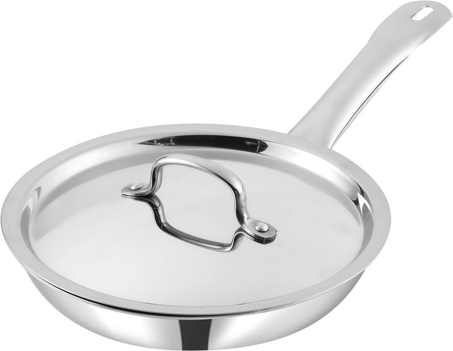 Koekenpan Roestvrij Staal Koekenpan Met Deksel Eieren Bakken Triply Constructie 28 cm Zilverkleurig