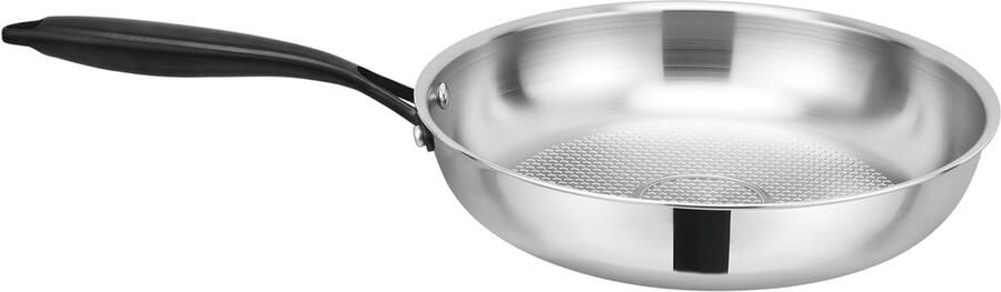 Koekenpan Roestvrij Staal Koekenpan met deksel Koekenpan inductie Gezond Koken Innovatieve Aveolebodem 28 cm Zwart