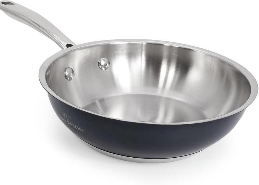 Koekenpan Roestvrij Staal Koekenpan Non-stick Gezond Koken Nikkelvrij & Coatingvrij 20 cm Marinegrijs