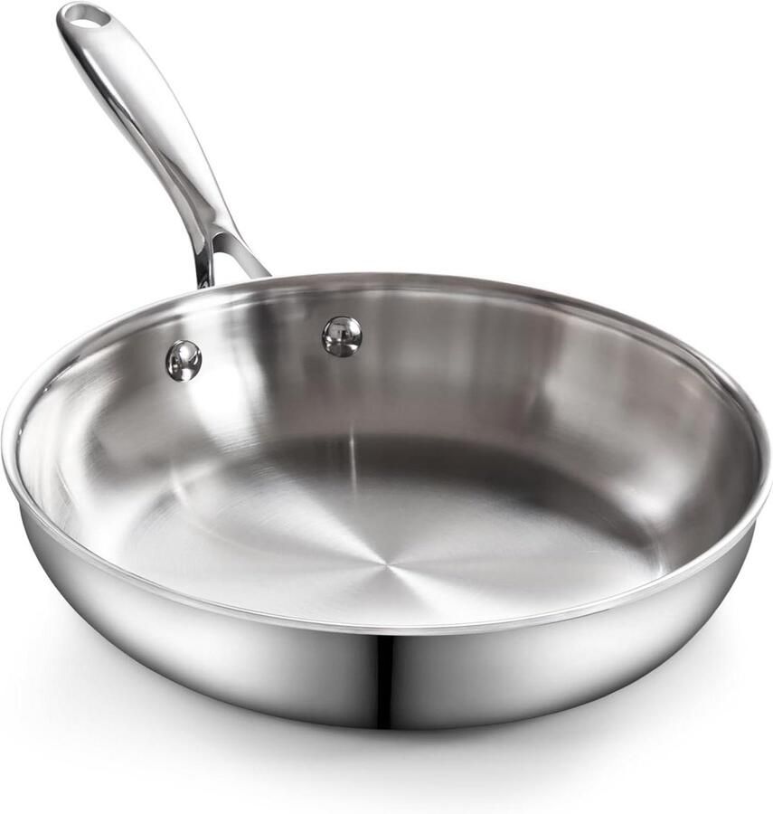 Koekenpan Roestvrij Staal Koekenpan Open Bakken en Braden Drievoudige Laag 20 cm Zilver