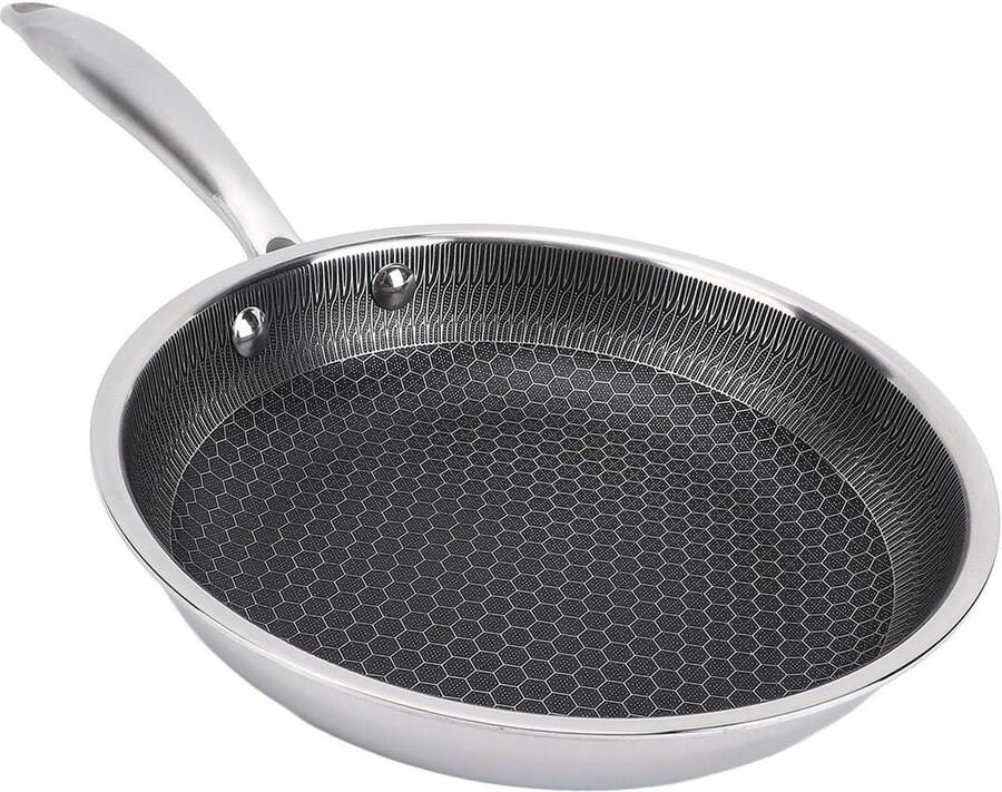 Koekenpan Roestvrij Staal Koekenpan Wok Gezond Koken Dubbelzijdige Honingraat 24 cm Zilver