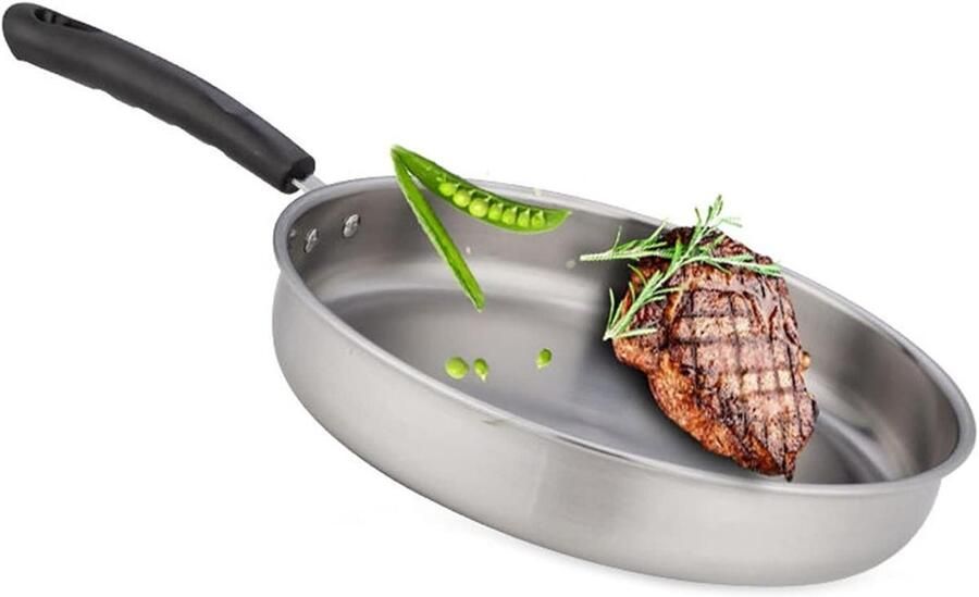 Koekenpan Roestvrij staal Koken aanrecht Gietijzeren bodem 24 cm Zilverkleurig