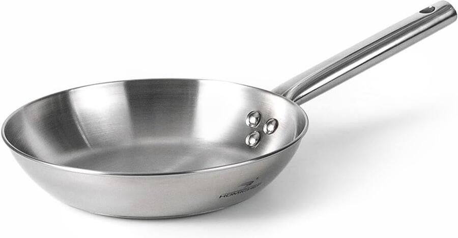 Koekenpan Roestvrij Staal Omelet Pan Braadpan Koken op Inductie Spiegel Gepolijst Nikkelvrij 8 Inch Diameter Zilverkleurig
