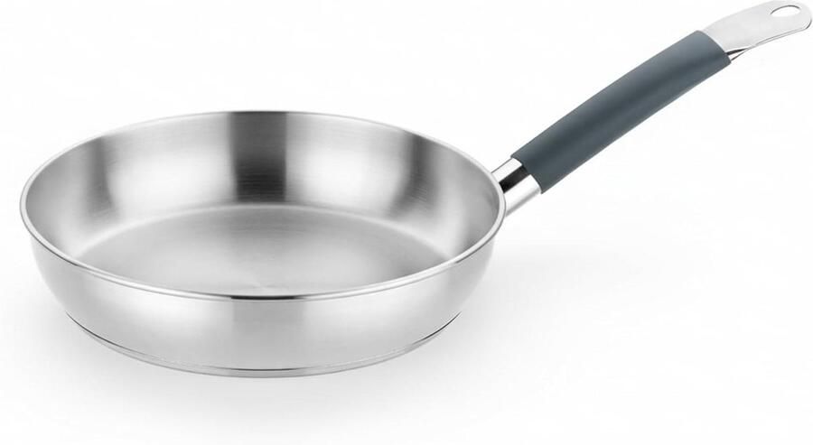 Koekenpan Roestvrij Staal Steelpan Koekenpan Gezond Koken Full Induction Bodem 26 cm Zilverkleurig