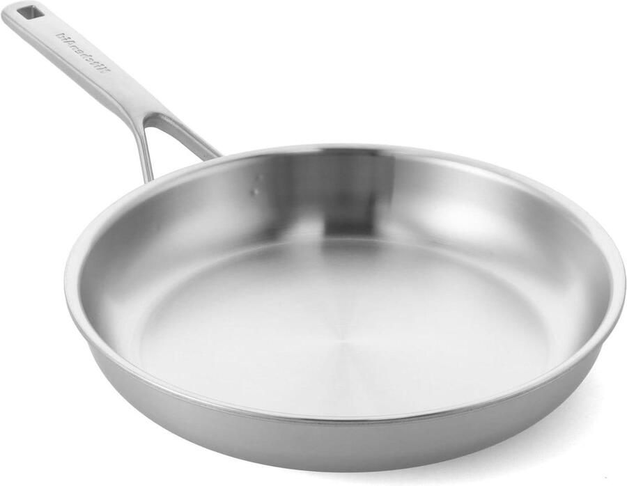 Koekenpan Roestvrij Staal Triply Pan Koken en Bakken Druppelvrije Gietrand 24 cm Zilver