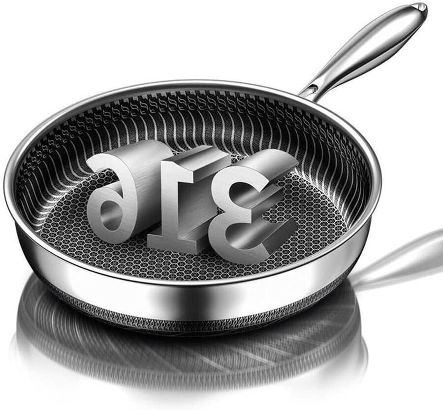Koekenpan Roestvrij Staal Wok Antiaanbak Dagelijks Koken Micro-gegraveerde Bodem 30 cm Zilver