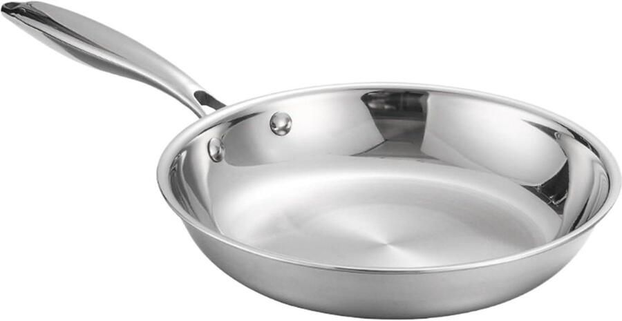 Koekenpan Roestvrij Staal Wok Pan Dagelijks Koken Gelijkmatige Warmte 22 cm Zilverkleurig