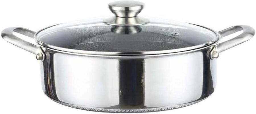 Koekenpan RVS Honingraat pan Veelzijdig Koken Krasbestendige Coating Ø 28 cm Zilver Grijs