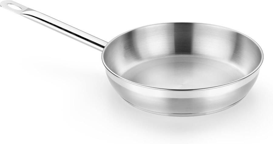 Koekenpan RVS Keukenpan Bakpan Koken en Bakken Gelijkmatige Warmte 24 cm Diameter Zilver