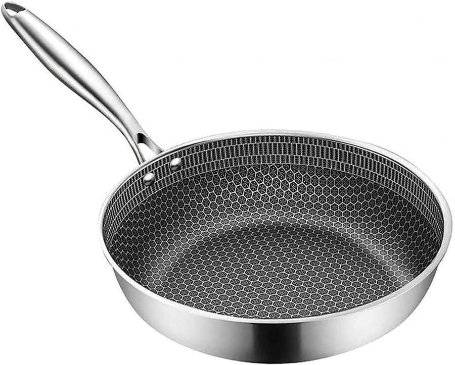 Koekenpan Rvs Koekenpan Anti-aanbak Vlees Bakken Anti-verbranding Handgreep 26 cm Zilver