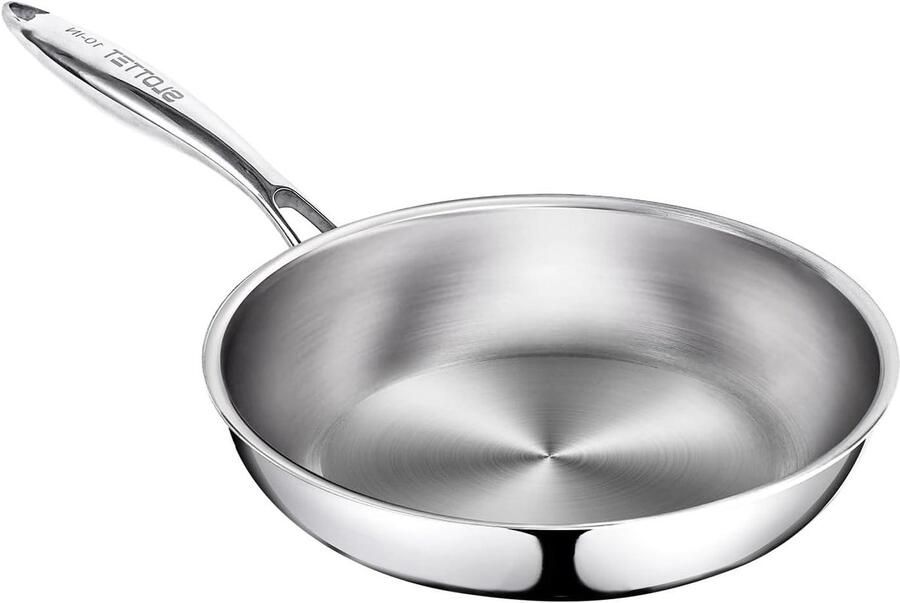 Koekenpan RVS Koekenpan Inductie Dagelijks Koken Tri-Ply Bekleed 10 Inch Zilver