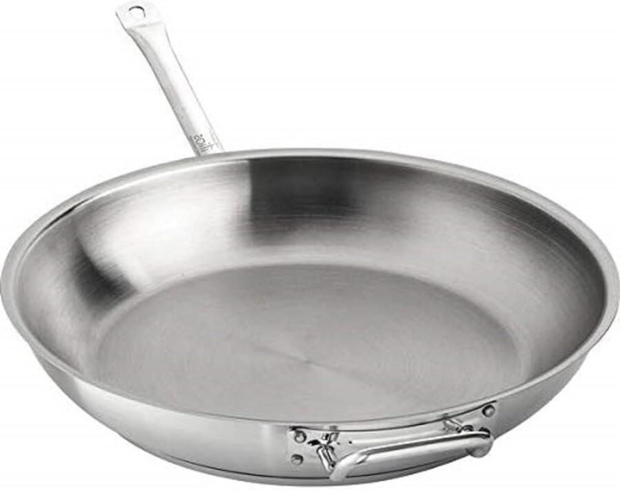 Koekenpan RVS Koekenpan Inductie Koken en Bakken Stabiliserende Gietrand 40 cm Zilver