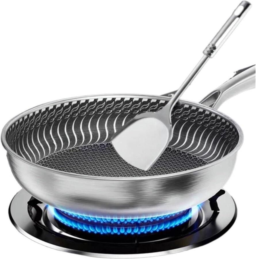 Koekenpan RVS Koekenpan Inductie Veelzijdig Koken Duurzaam Antikleefoppervlak 32 cm Zilverkleurig