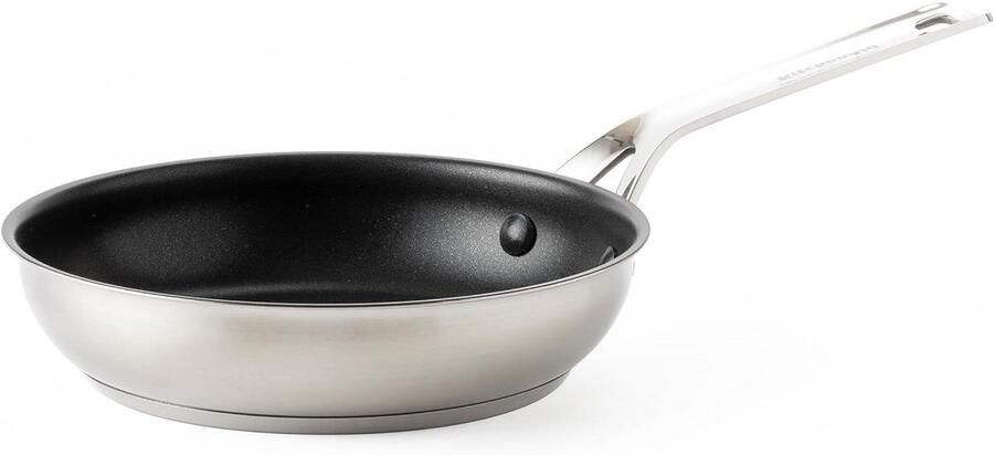 Koekenpan RVS Koekenpan met anti-aanbak Allround koken PFAS-vrije keramische coating 20 cm diameter Zilverkleurig
