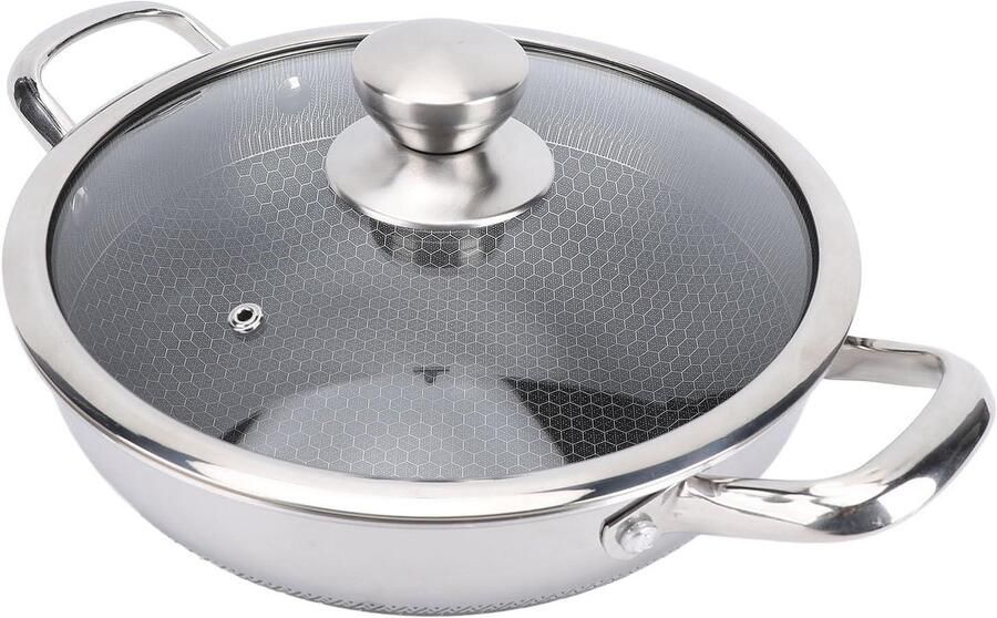 Koekenpan RVS Koekenpan met deksel Gezond Koken Honingraat anti-aanbak 30 cm Zilver