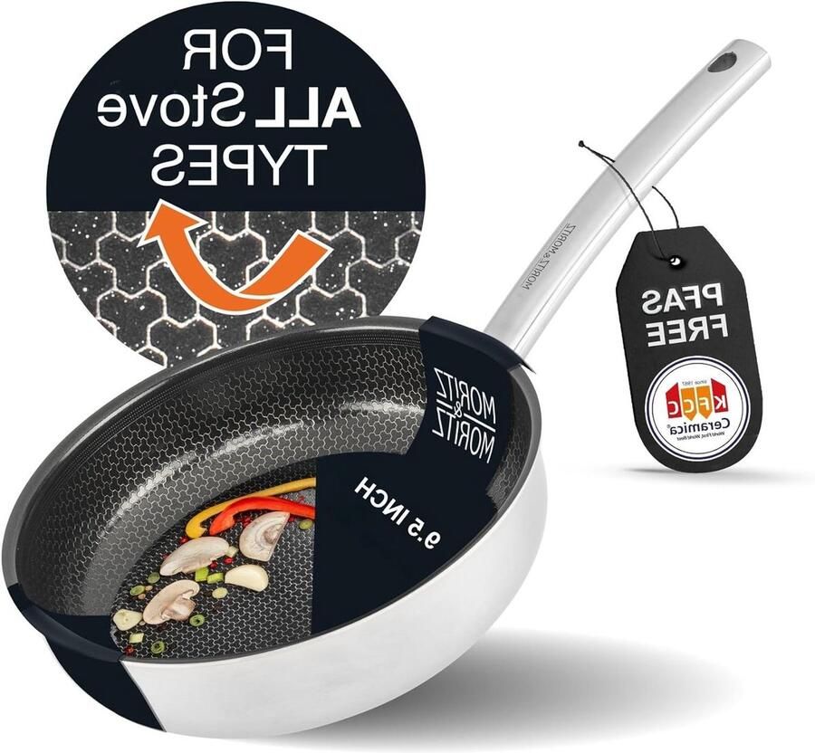 Koekenpan RVS Koekenpan met Structuur Koken en Bakken Honingraat Structuur 24 cm Zilverkleurig