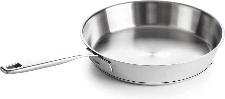 Koekenpan RVS Koekenpan zonder laag Authentiek koken Gelijkmatige warmtegeleiding Ø 20 cm Zilver