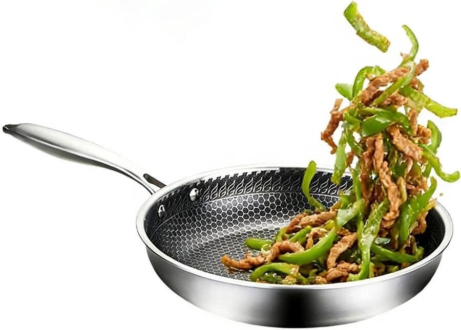 Koekenpan RVS Koken voor thuis Snelle warmteverdeling 28 cm Zilver