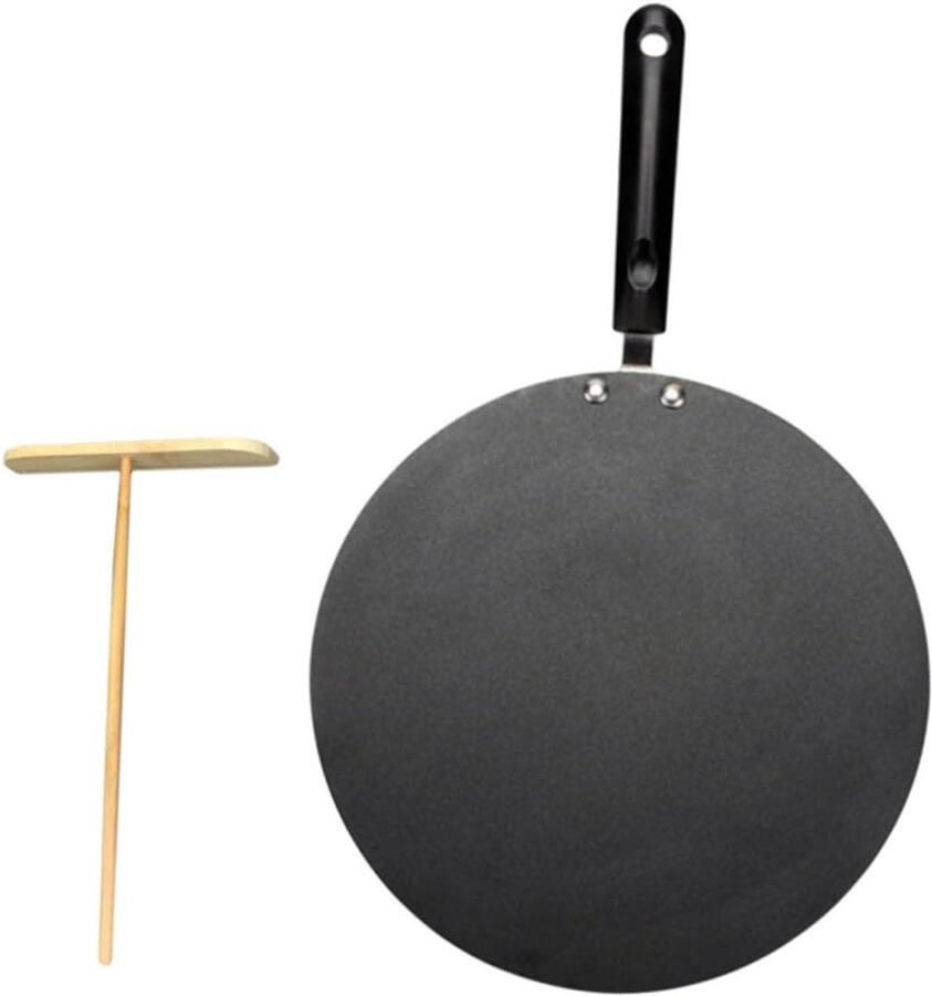 Koekenpan Set Pannenkoekenpan Grillpan Lekkere Pannenkoeken Bakken Anti-aanbaklaag 47x30x2.5cm Zwart