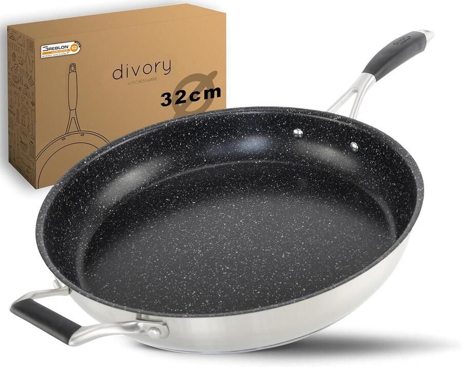 Koekenpan Staal Grote Pan Allround Koken Anti-aanbaklaag 32 cm Zilver
