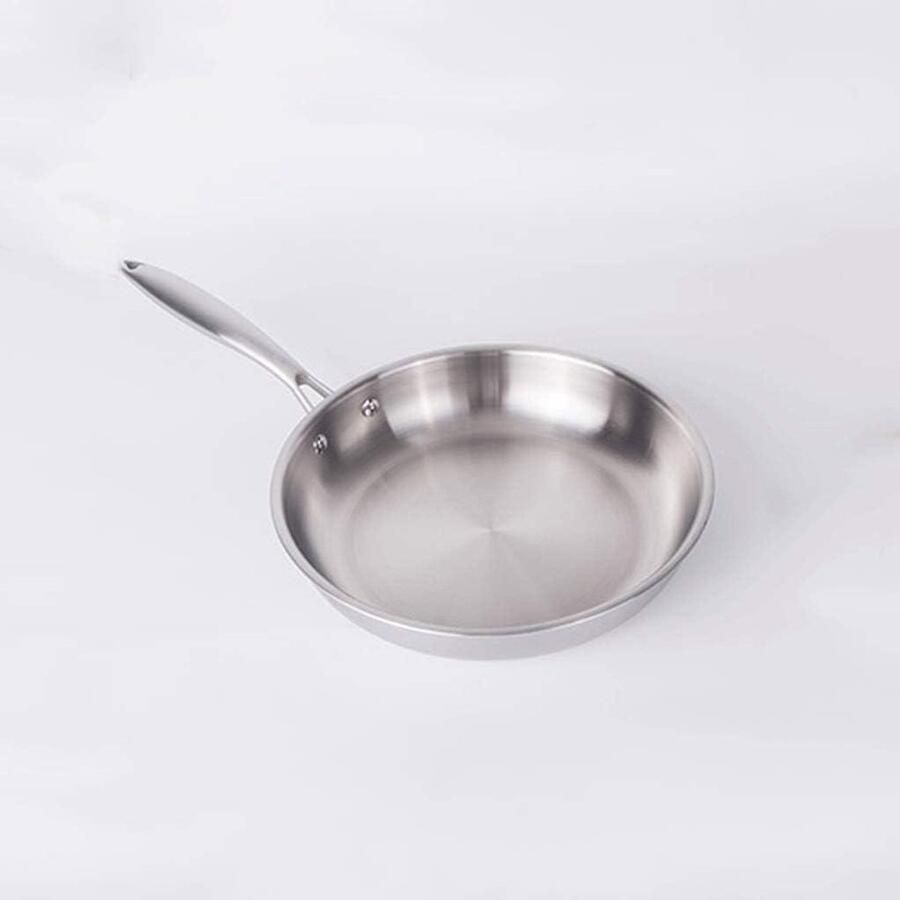 Koekenpan Steakpan Wok Koken Bakken Platte Bodem Drielaags Staal Zilver