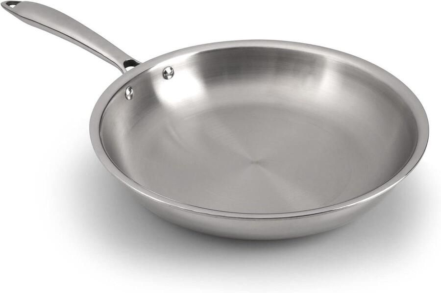 Koekenpan Steelpan Braadpan Koken Bakken Tri-Ply Warmteverdeling 24 cm Zilver