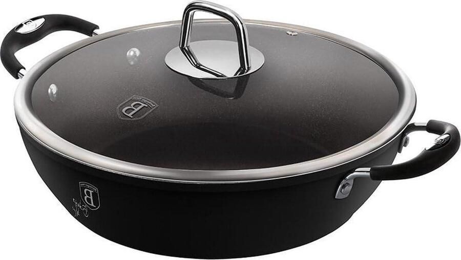 Koekenpan Steelpan Platte Pan Koken en Bakken Energiebesparend Inductie Ø287 cm 38L Zwart